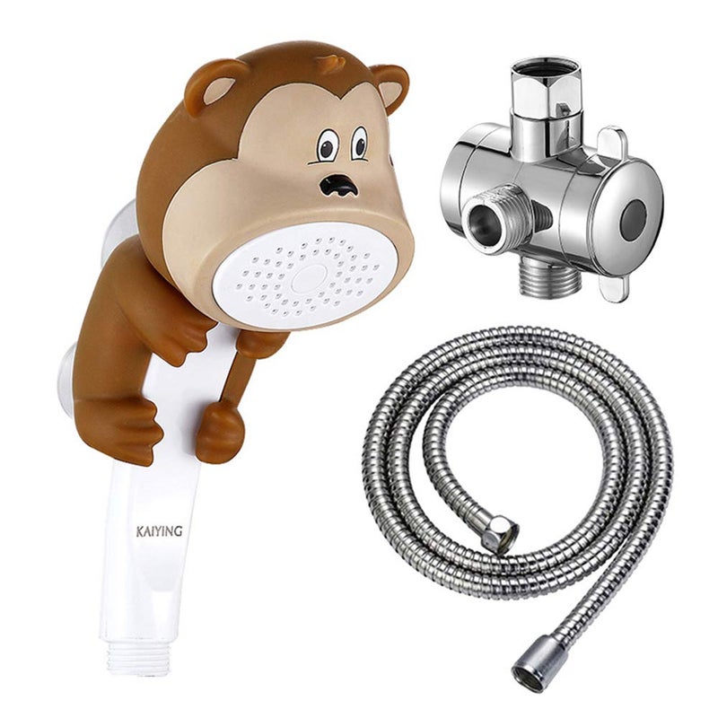 KAIYING Children's Handheld Shower Head,Cartoon Water Flow Spray Shower Head Baby Kids Toddler Bath Bathing Accessories (L:Showerhead(Monkey)+Hose+Diverter) - Image 1